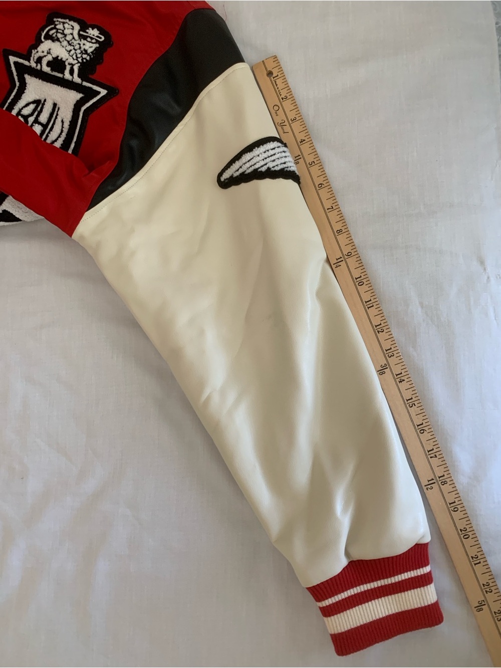 Zara x Rhuigi "RHU" Patches Varsity Bomber Jacket - Red/Cream - Size Small - Picture 9 of 15
